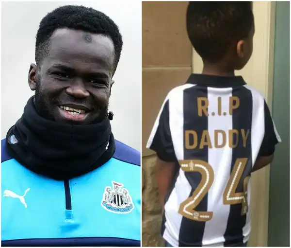 Heartbreaking Photo Of Cheick Tiote’s Son Wearing Newcastle Shirt Written ‘RIP Daddy’
